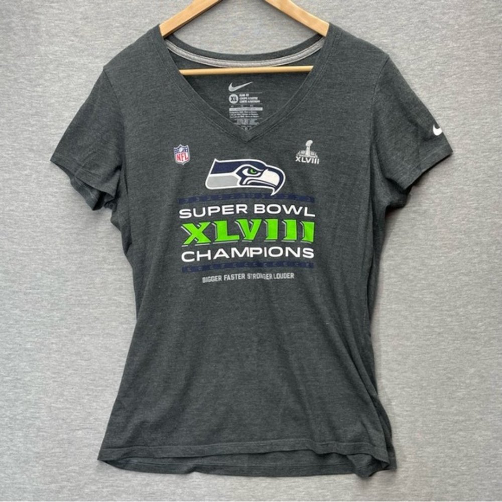 Nike Womens Gray Seattle Seahawks Super Bowl Slim Fit T-Shirt